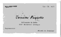 Carte d'affaires «Terrasse Paquette».