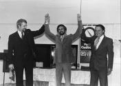 Michel Leduc en compagnie de Pierre-Marc Johnson et Bernard Landry durant la campagne lectorale de 1981