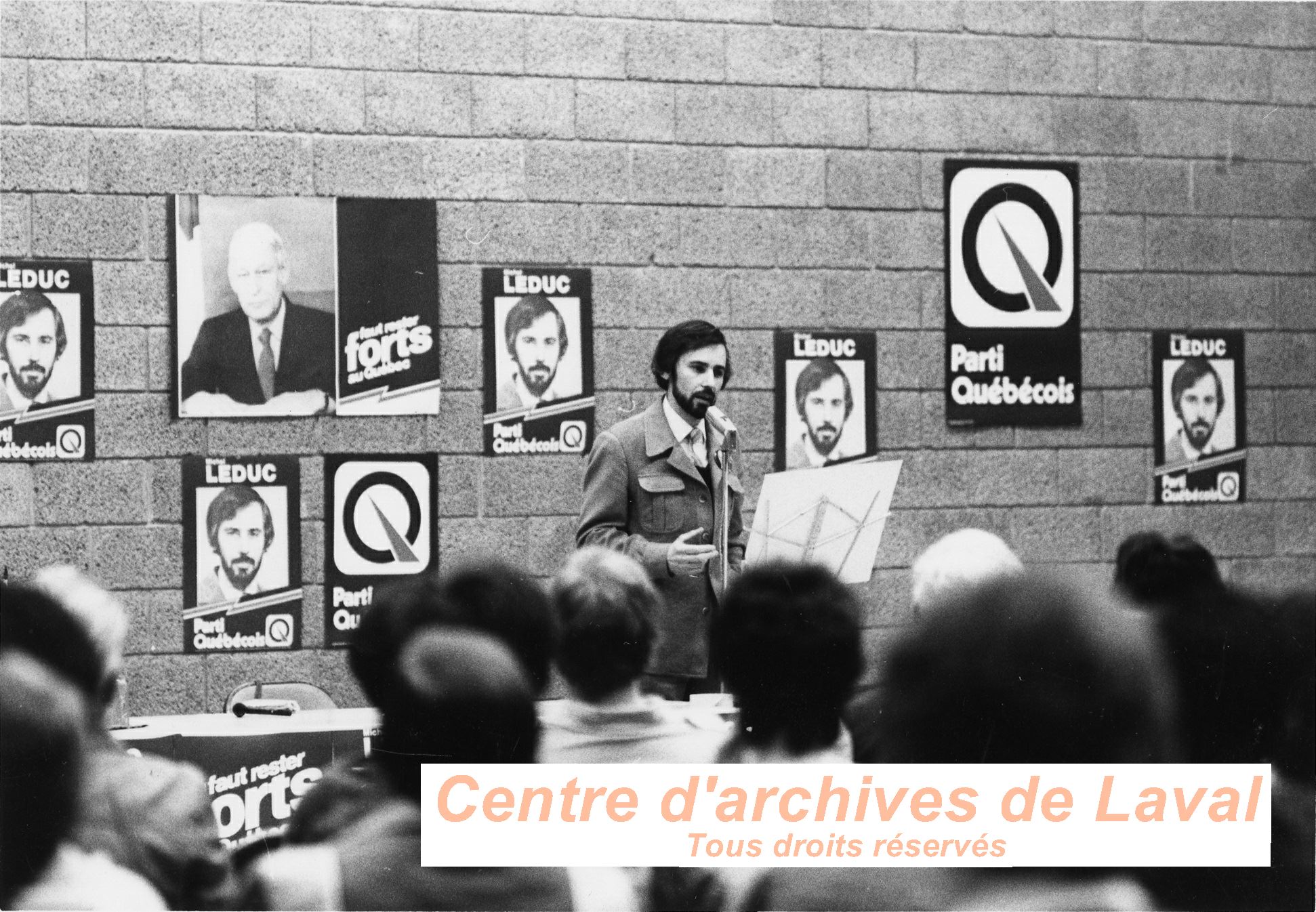 Michel Leduc lors d'un discours durant la campagne lectorale de 1981