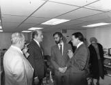Michel Leduc et Bernard Landry lors d'une rencontre de citoyens.